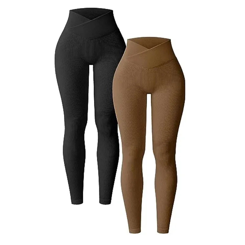 Slim Cut Casual Leggings 'Seamless High Waist' Ribbed Pattern Solid Color