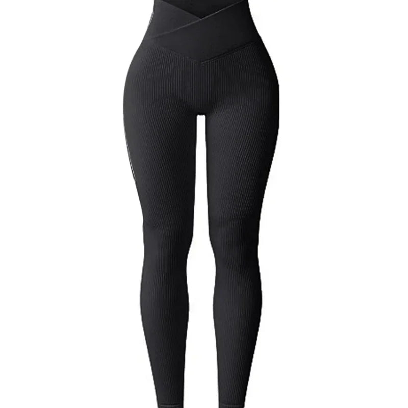 Slim Cut Casual Leggings 'Seamless High Waist' Ribbed Pattern Solid Color
