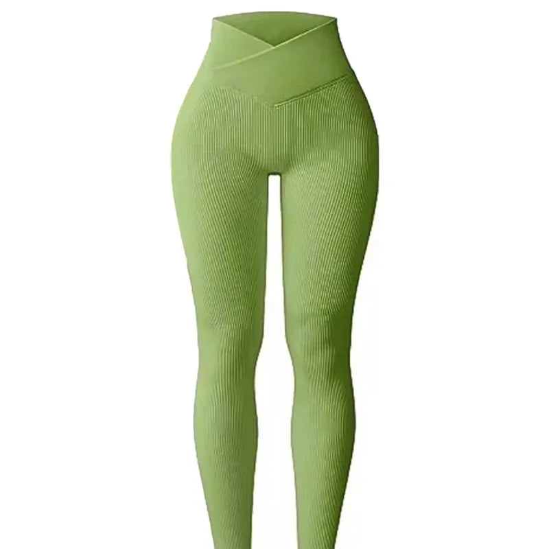 Slim Cut Casual Leggings 'Seamless High Waist' Ribbed Pattern Solid Color